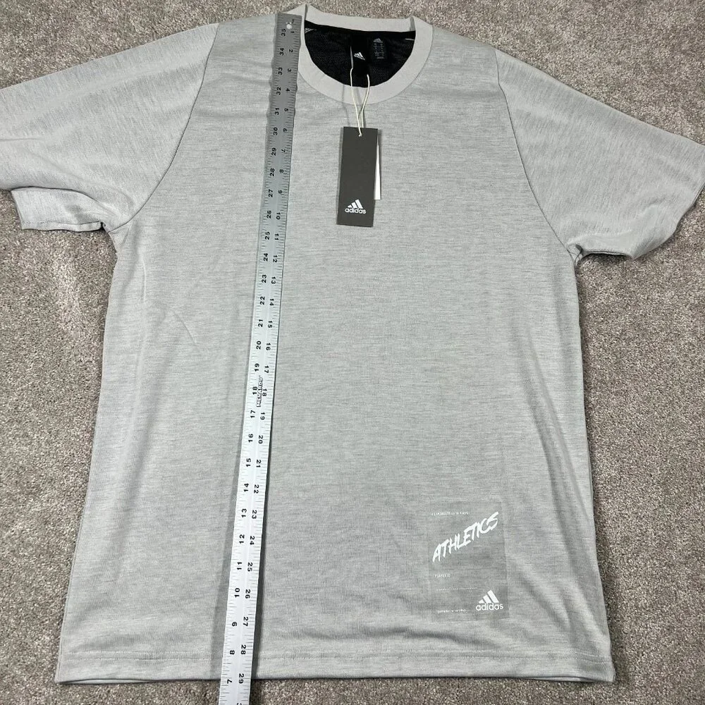 Adidas Mens Medium Gray Inside Mesh Tech Knit Short Sleeve Athletics T-Shirt NWT - Picture 4 of 7